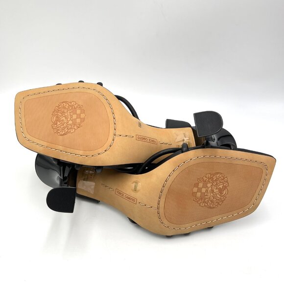 Vince Camuto 9.5 Sanda Black Leather Strappy Flared Heels Dress Sandals Shoes - Picture 9 of 14